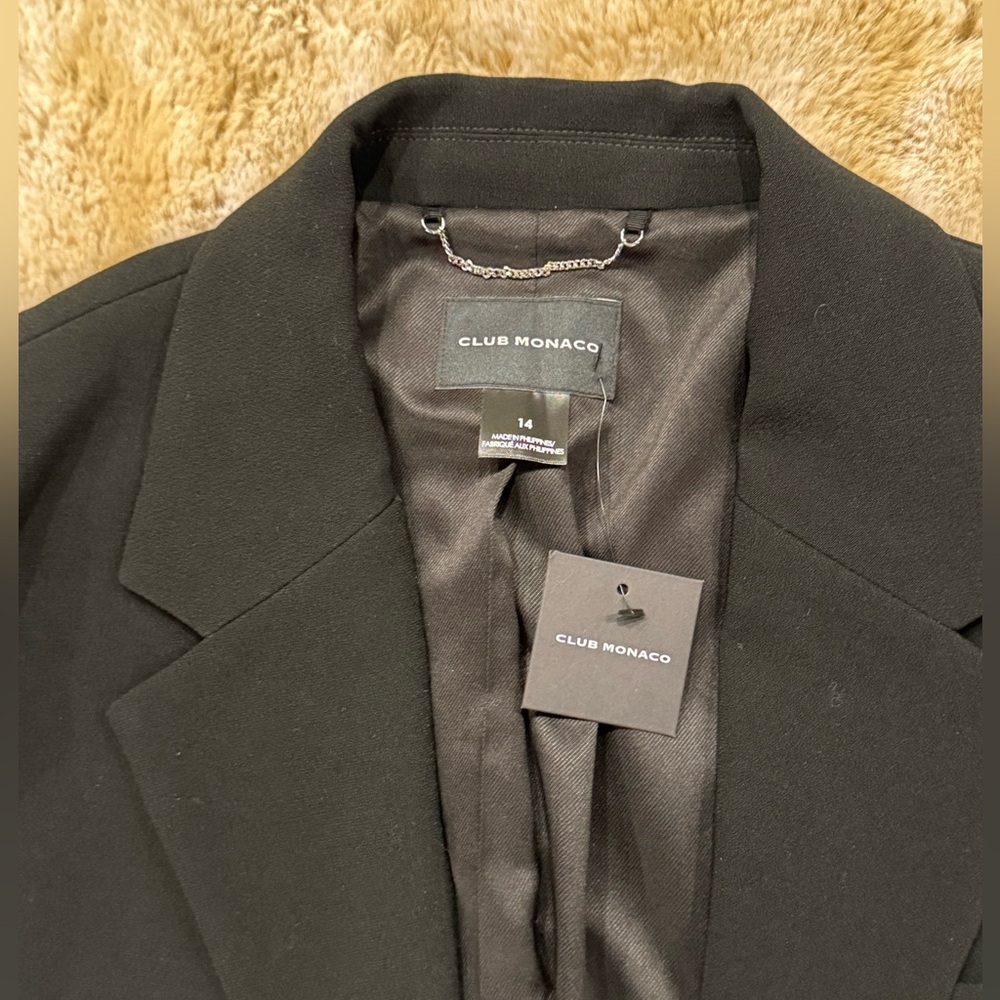 CLUB MONACO NWT Size 14 MSRP: $298 Blazer Black Cropped Crepe Cutaway Borrem